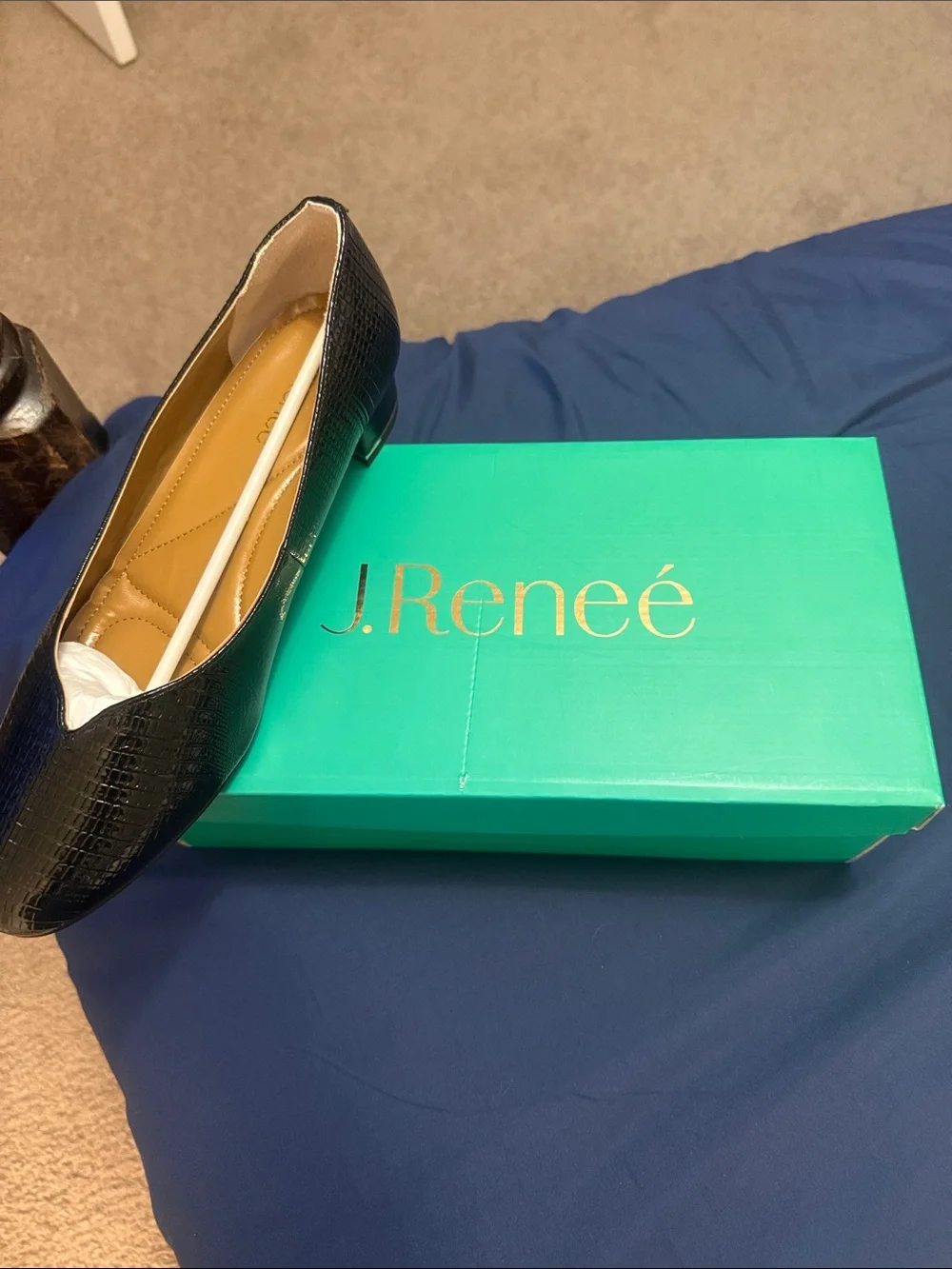 J.Renee Black Croc-Embossed Ballet Flats